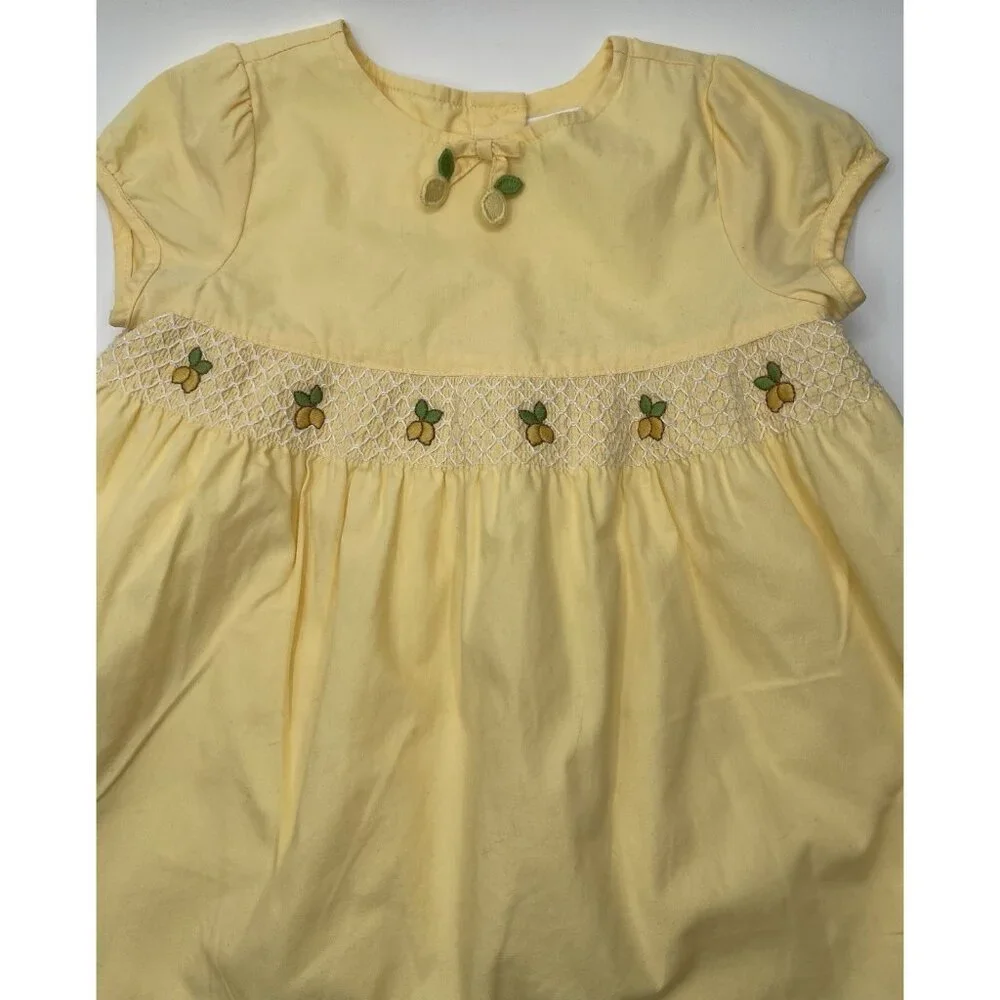 Vintage Gymboree Dress Girls Size 18-24 Months Yellow Smocked Embroidered Lemons